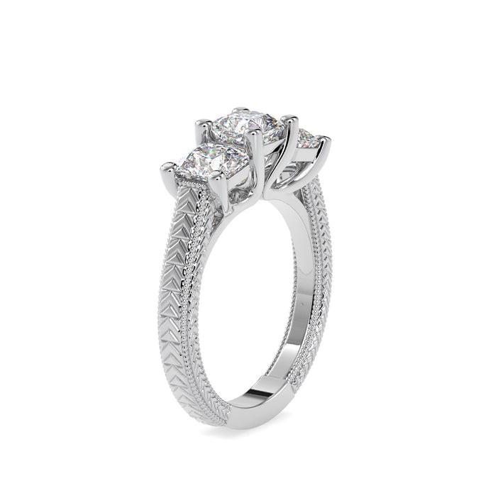 radiant cut three stone lab-grown diamond ring in white gold