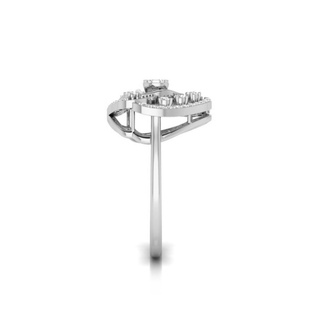 trillion shape cluster diamond ring in white gold