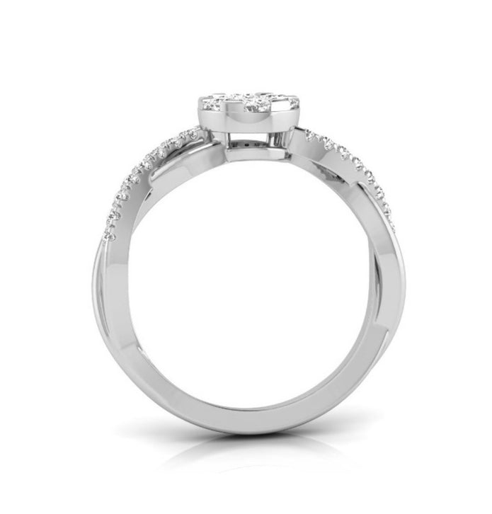 round cluster twisted lab-grown diamond ring in white gold