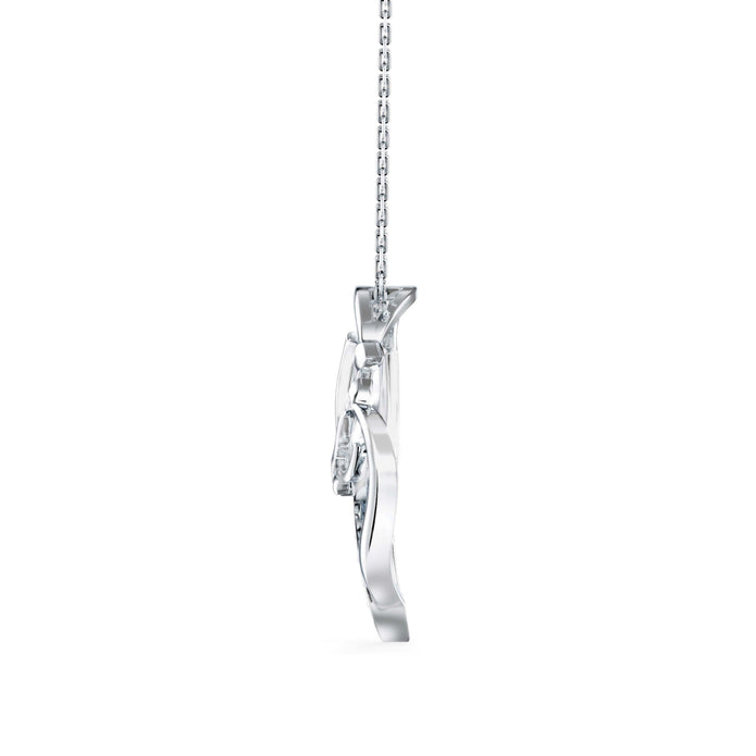 two horse heads shape diamond pendant necklace in white gold