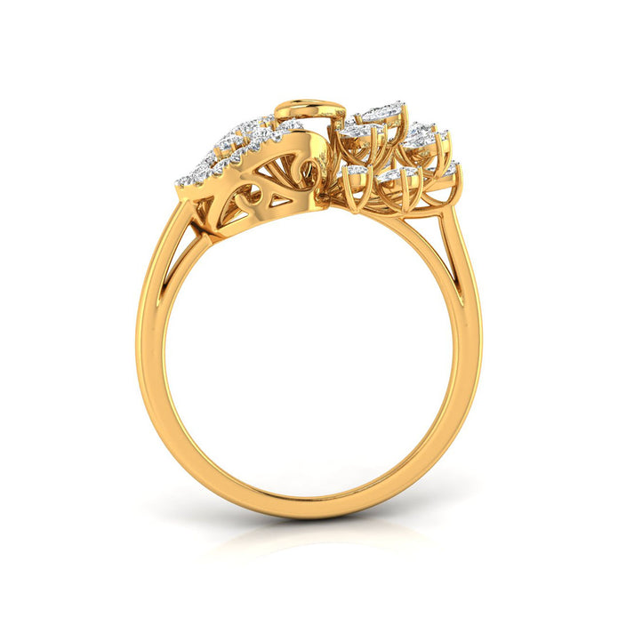 asymmetrical floral burst pear cut diamond ring in yellow gold
