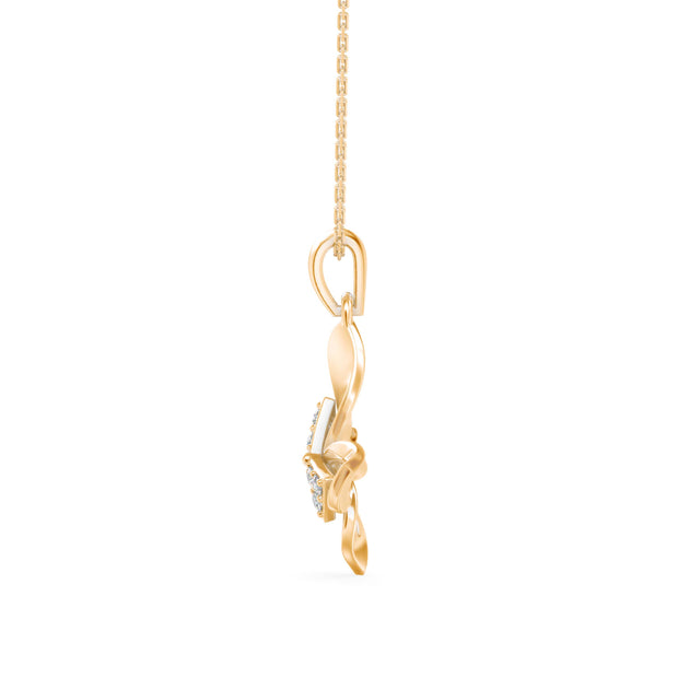 bow butterfly diamond pendant necklace in yellow gold