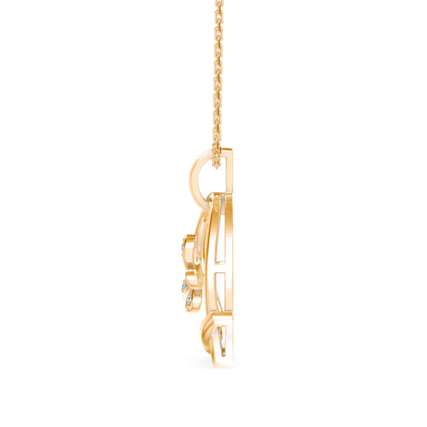 butterfly heart shape diamond necklace in yellow gold