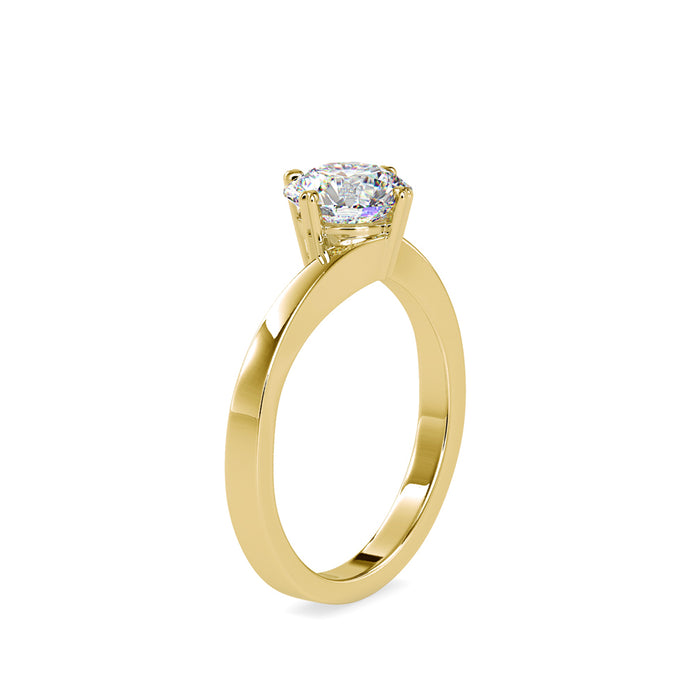 round cut bypass solitaire lab-grown diamond ring in yellow gold