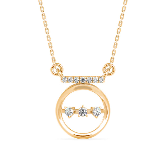 circle three stone lab-grown diamond pendant necklace in yellow gold
