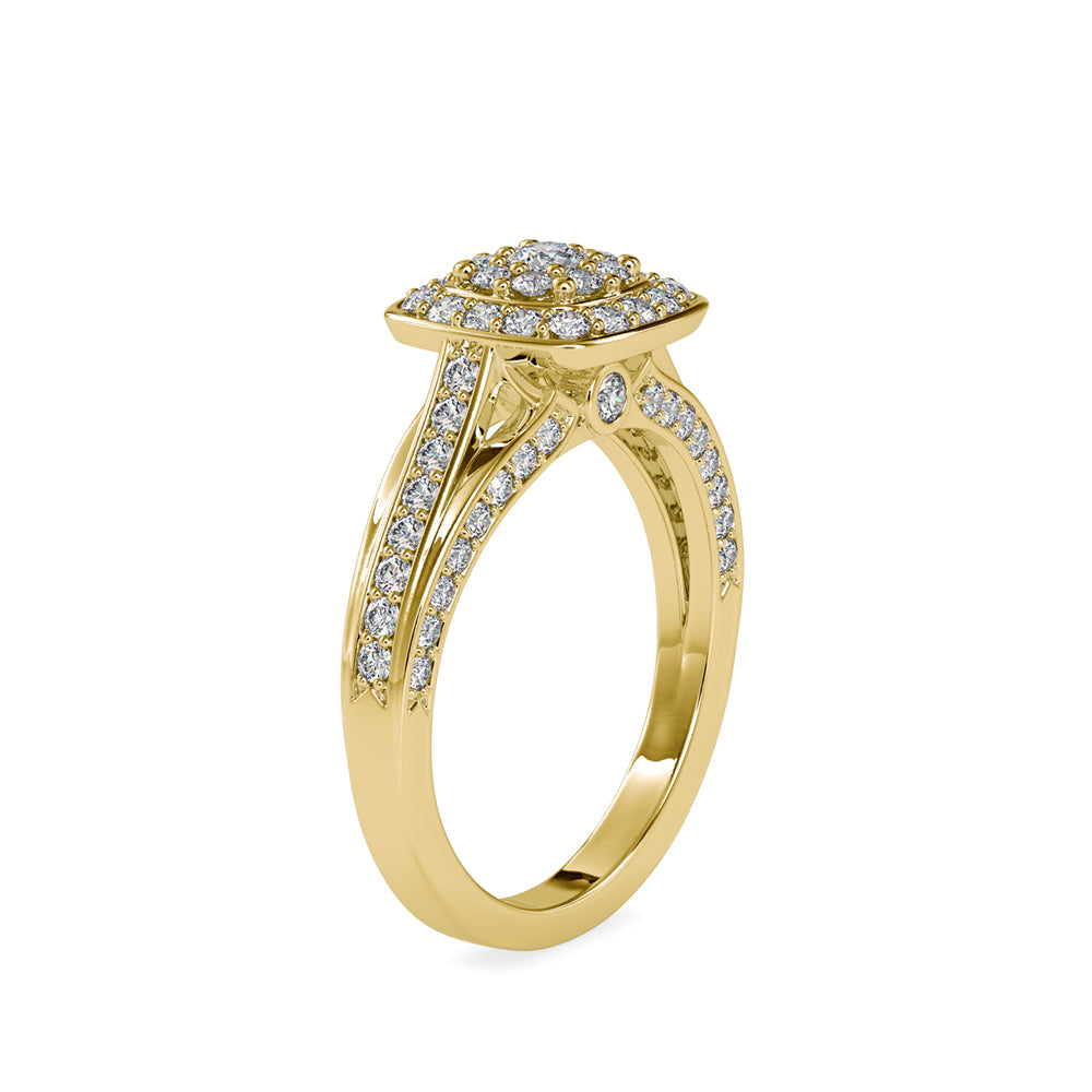 cluster halo lab-grown diamond ring in yellow gold