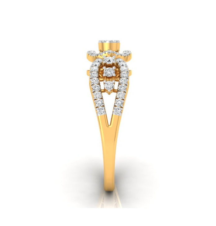 cluster with halo diamond ring in yellow gold