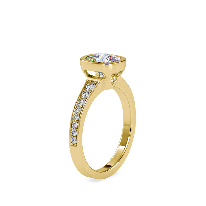 cushion bezel diamond ring in yellow gold