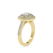 round cut double halo lab-grown diamond ring in yellow gold