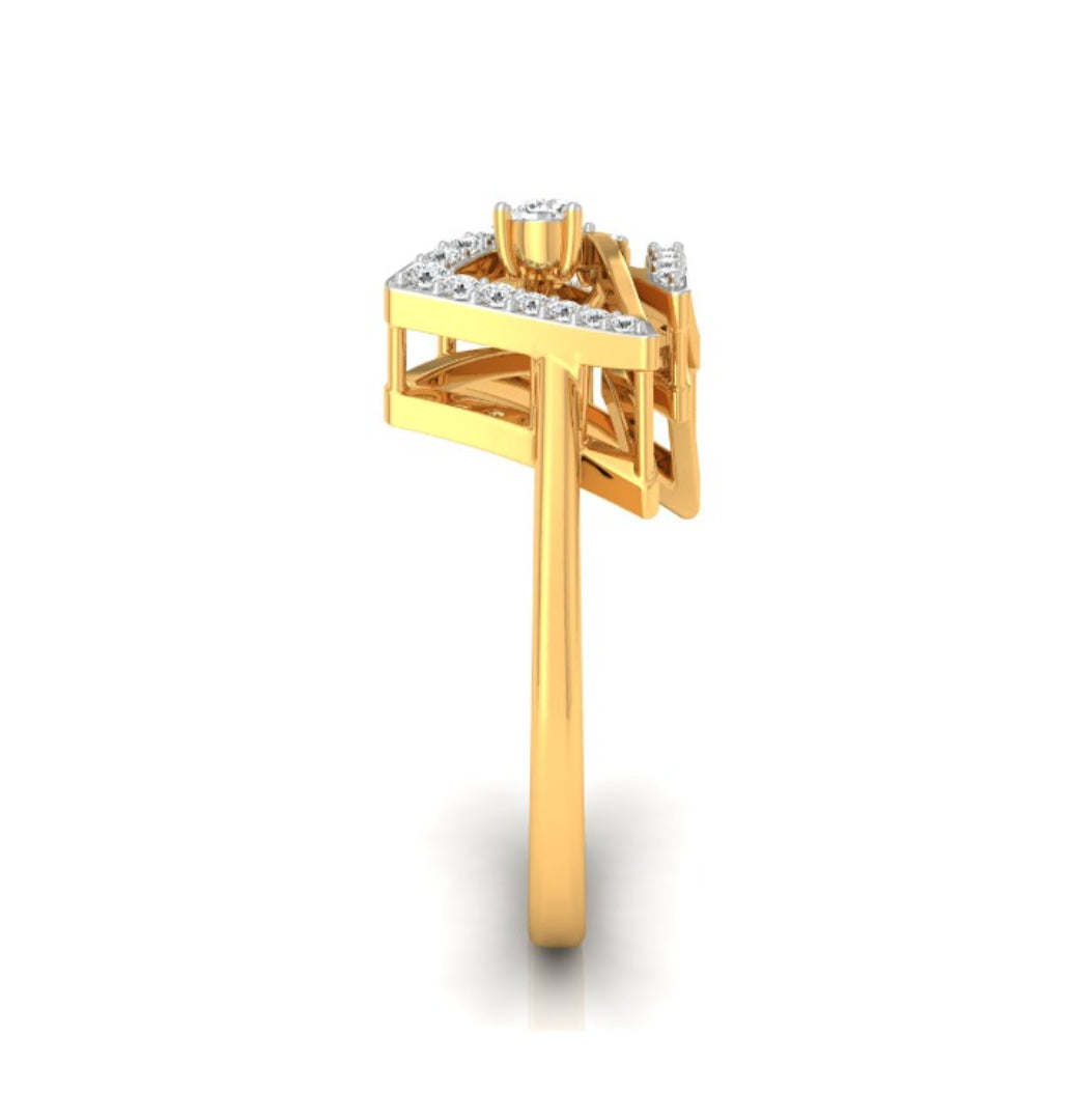 double triangle shape diamond ring in yellow gold