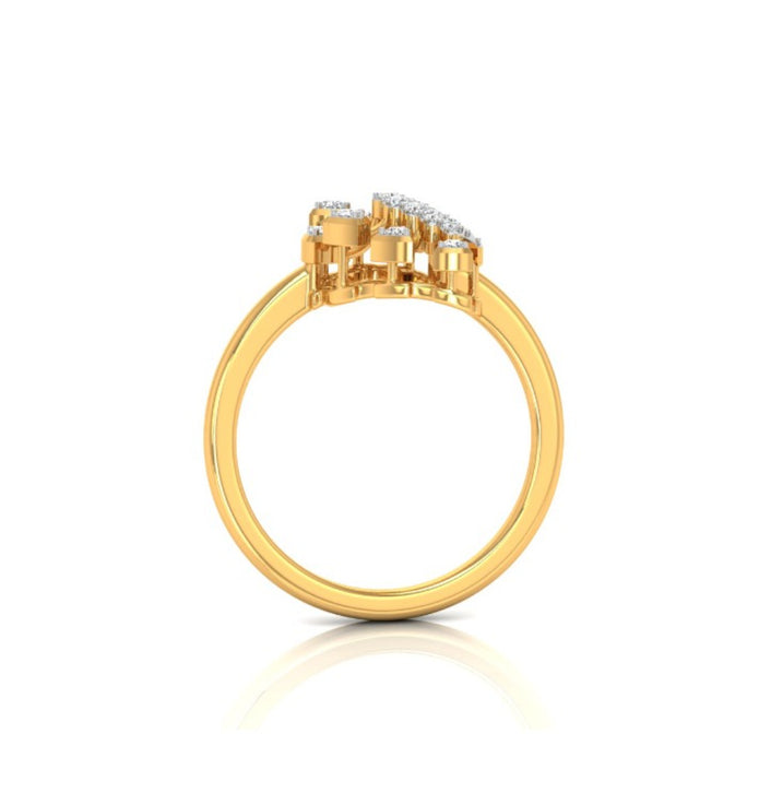 fan shape round cut lab-grown diamond ring in yellow gold