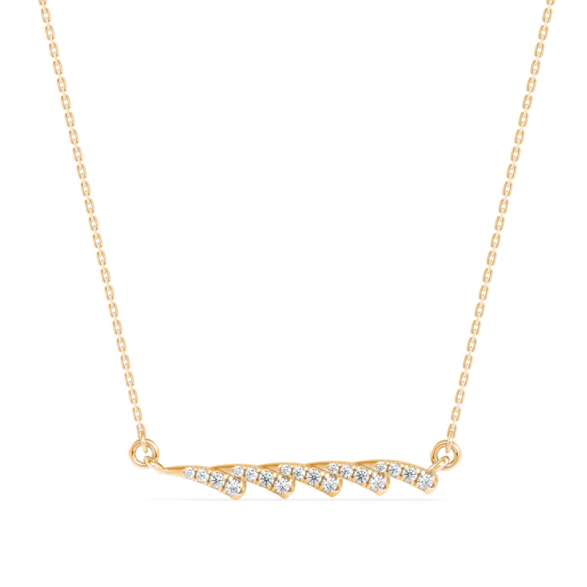 feather style pave lab-grown diamond pendant necklace in yellow 