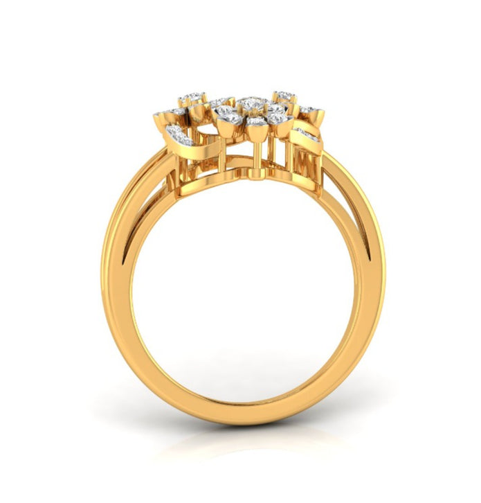 floral bouquet round cut diamond ring in yellow gold