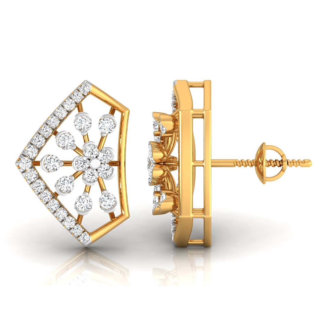floral cluster diamond stud earrings in yellow gold