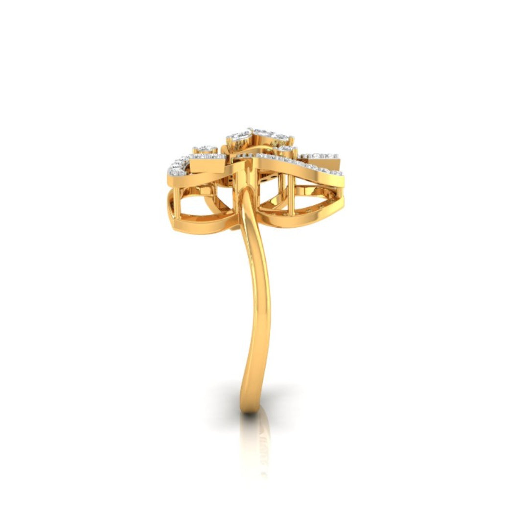 floral cocktail diamond ring in yellow gold