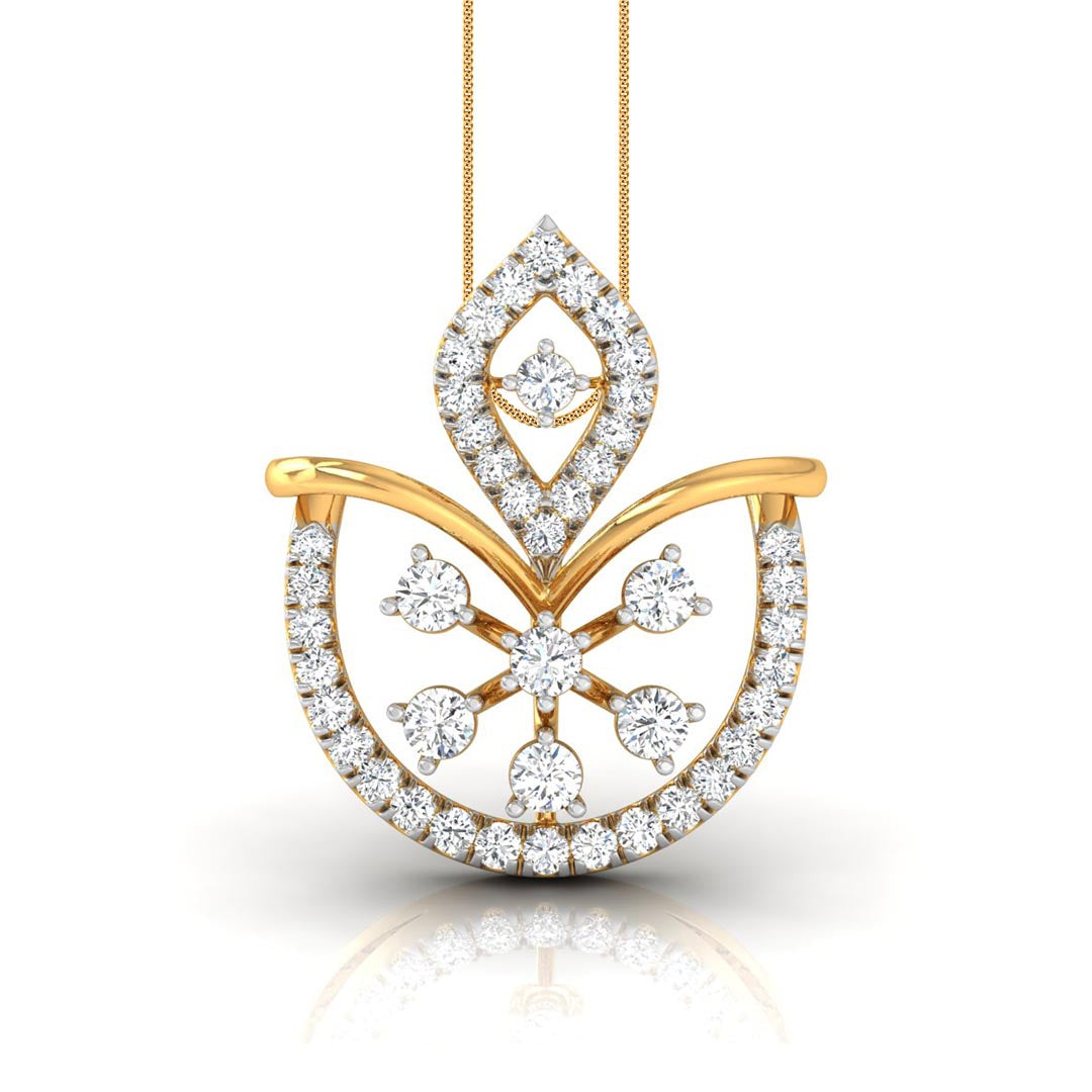 floral fan style lab-grown diamond pendant necklace in yellow gold