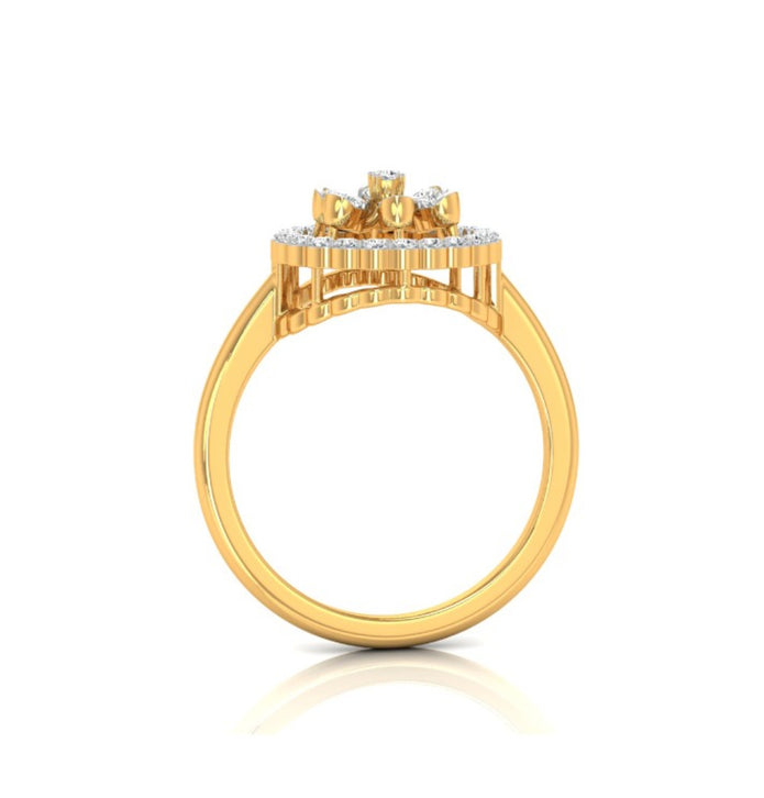 Floral Round Cut Halo Lab-Grown Diamond Yellow Gold Ring