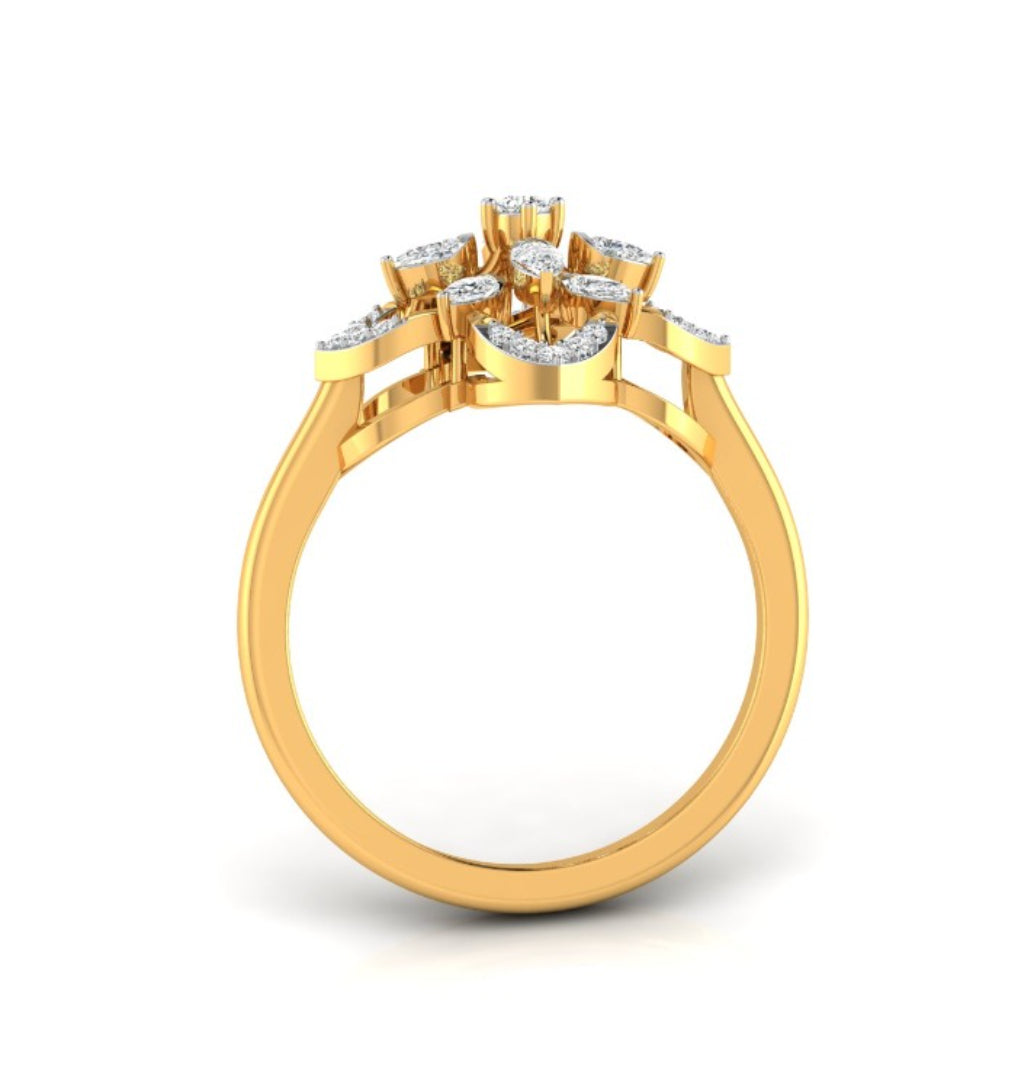 flower shape prong set lab-grown diamond ring yellow gold