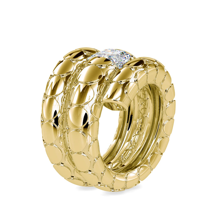 emerald cut flush set lab-grown diamond ring in yellow gold