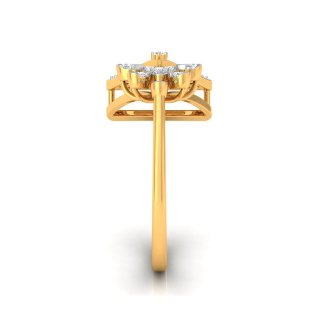 geometric floral diamond ring in yellow gold