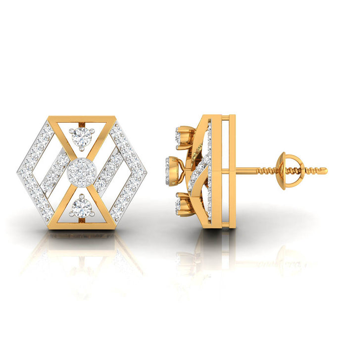 hexagon cluster diamond stud earrings in yellow gold