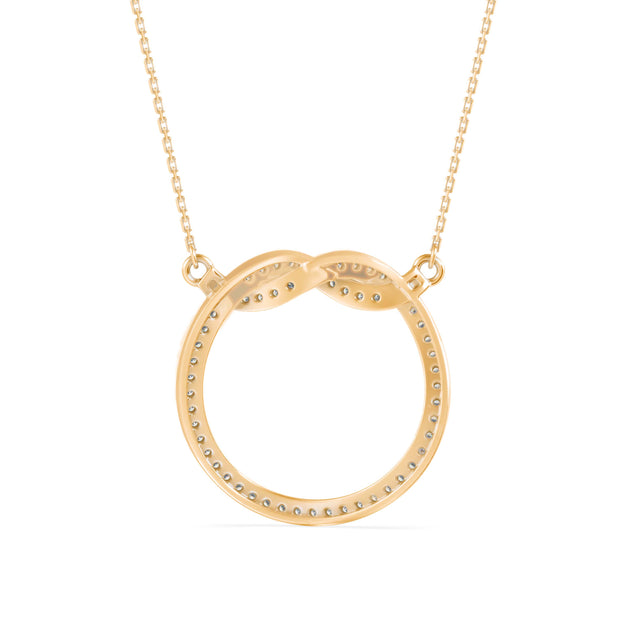 infinity round pave diamond pendant necklace in yellow gold