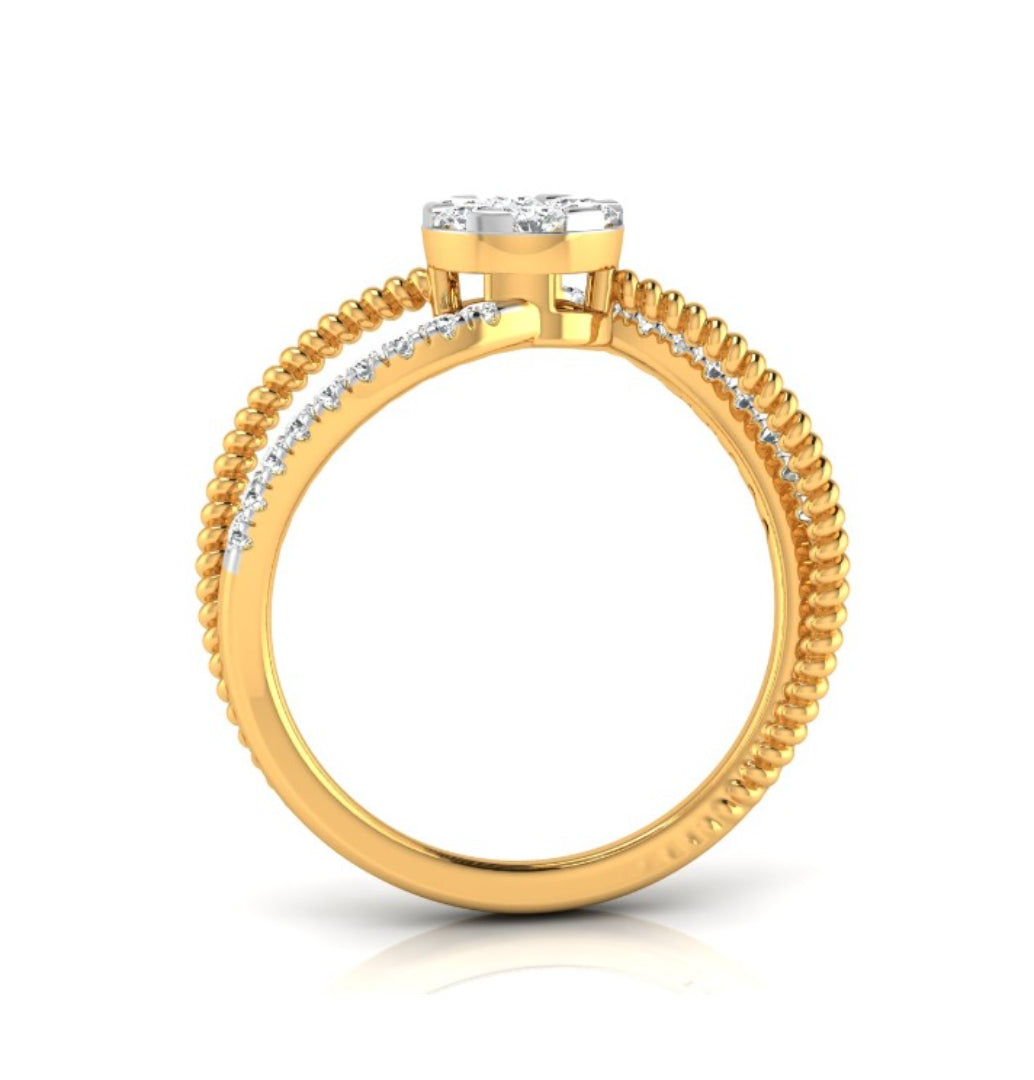 intertwined round cut cluster lab-grown diamond ring in yellow gold
