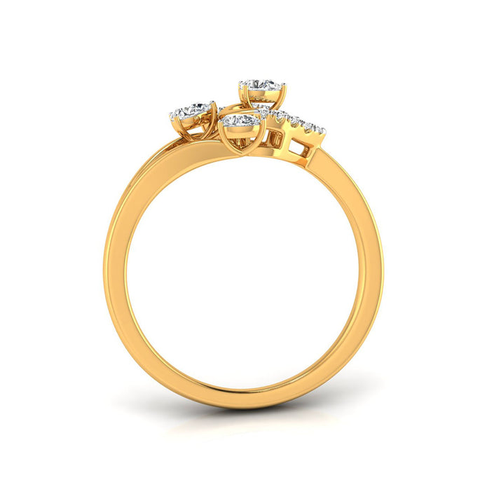 leaf pear cut prong set diamond ring in yellow gold