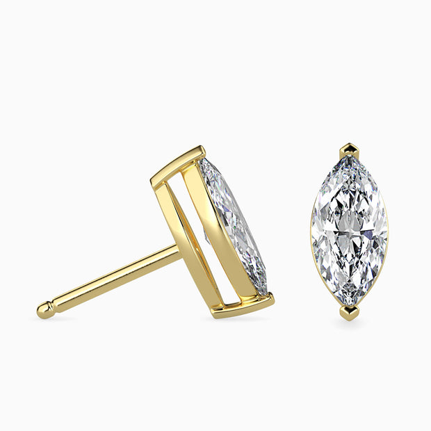 marquise prong set diamond stud earrings in yellow gold