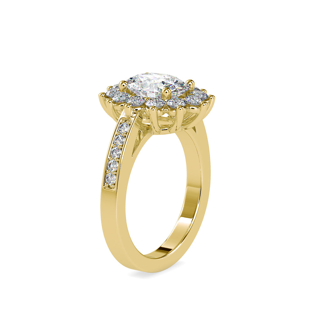 oval cut halo diamond ring in yellow gold