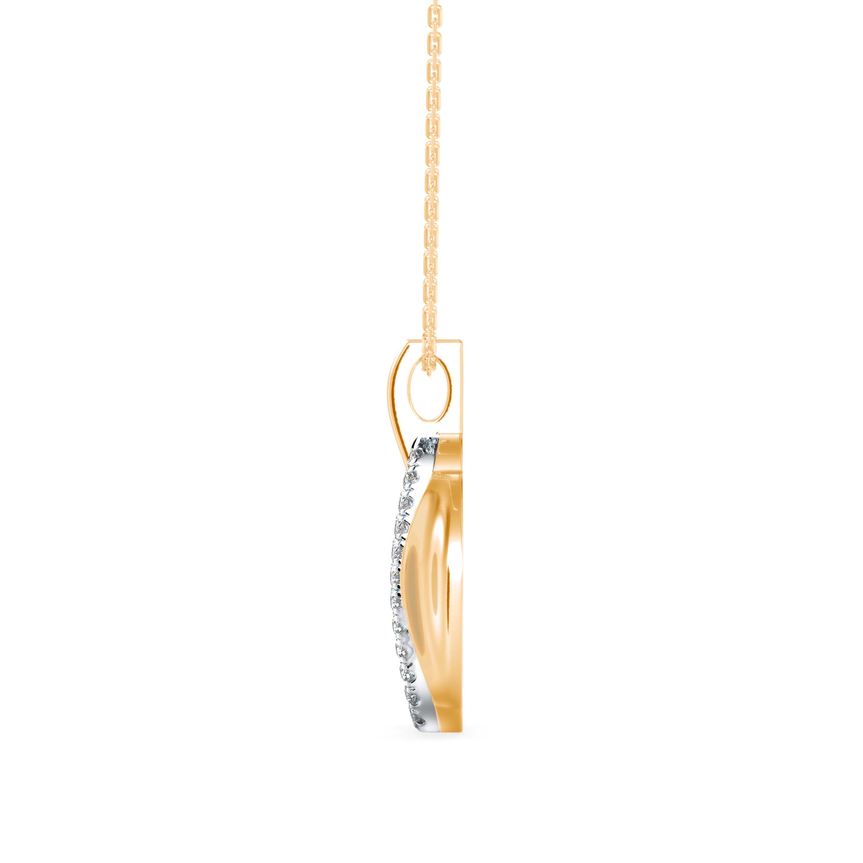 oval shape pave diamond pendant necklace in yellow gold