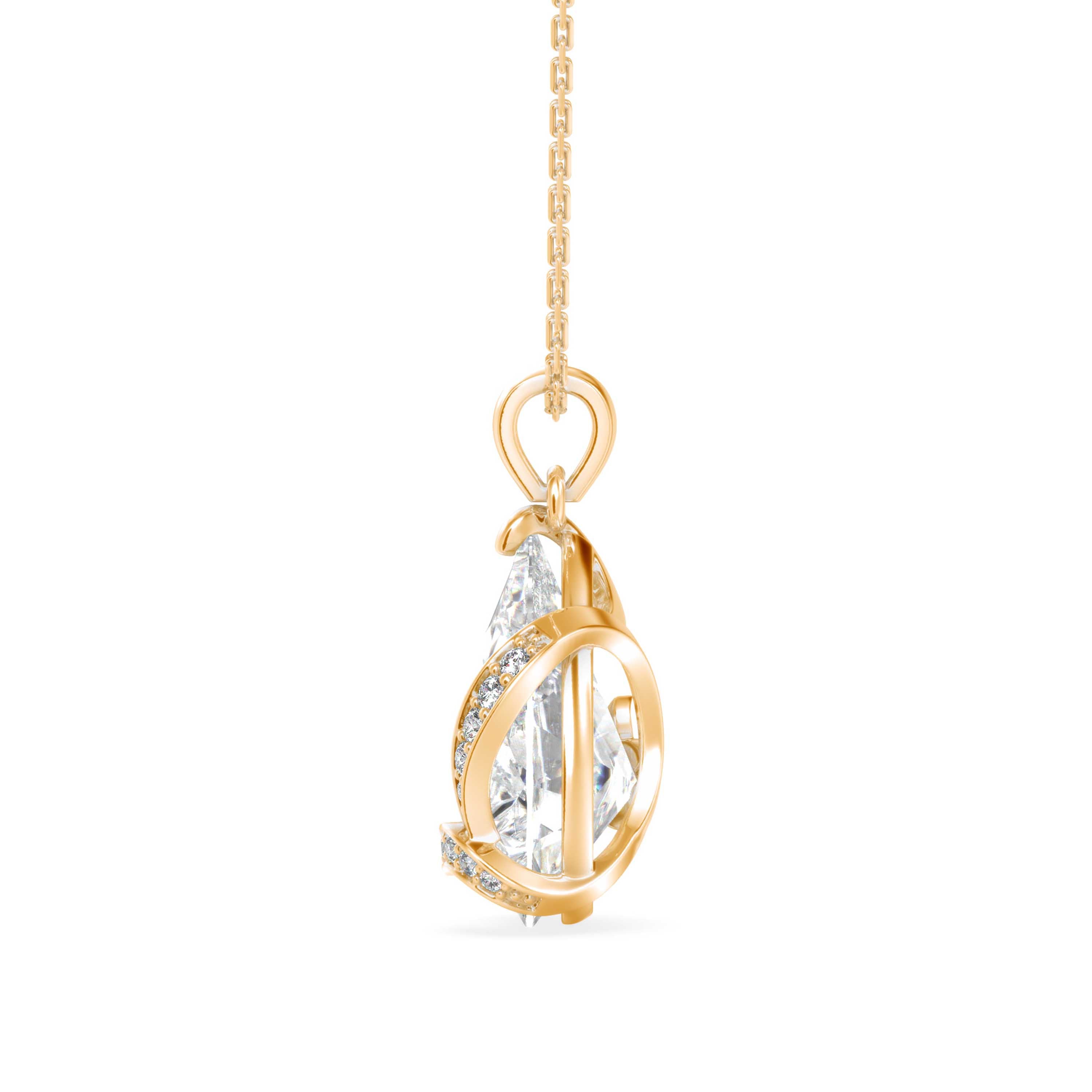pear solitaire diamond pendant necklace in yellow gold