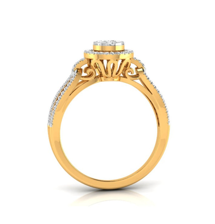 yellow gold halo cluster lab-grown diamond ring