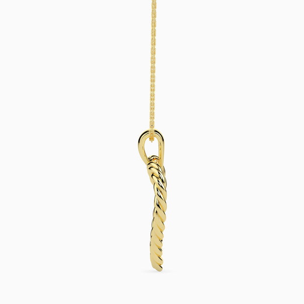 rope style open heart pendant necklace in yellow gold