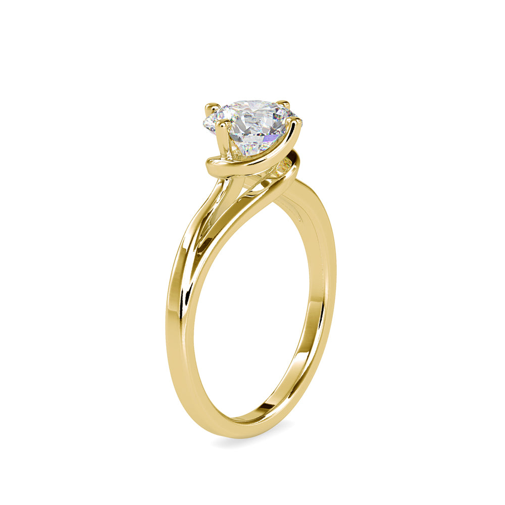 round cut bypass solitaire lab-grown diamond ring in yellow gold