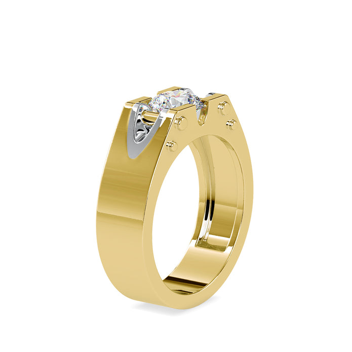 round cut solitaire semi bezel lab-grown diamond ring in yellow gold