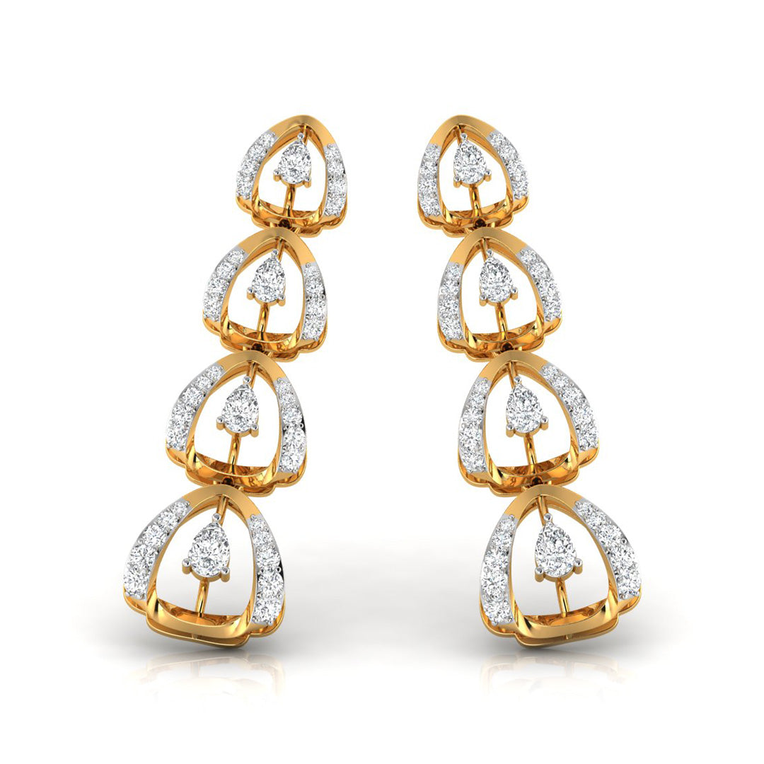 round diamond dangler earrings in yellow gold