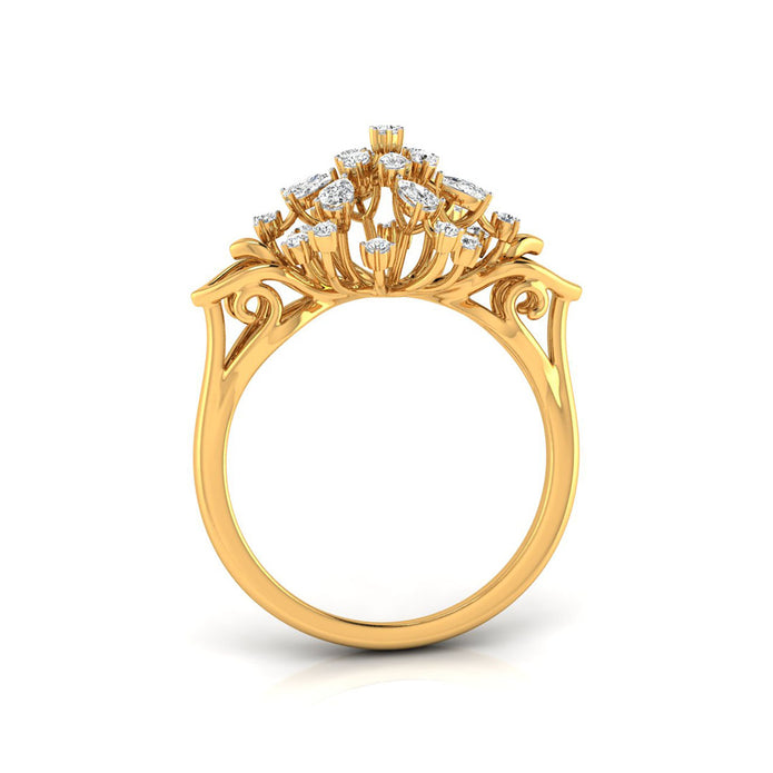 round and pear cut cluster cocktail diamond ring in yellow gold