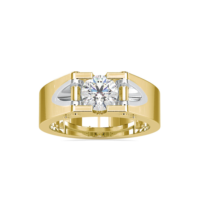 round cut solitaire semi bezel lab-grown diamond ring in yellow gold