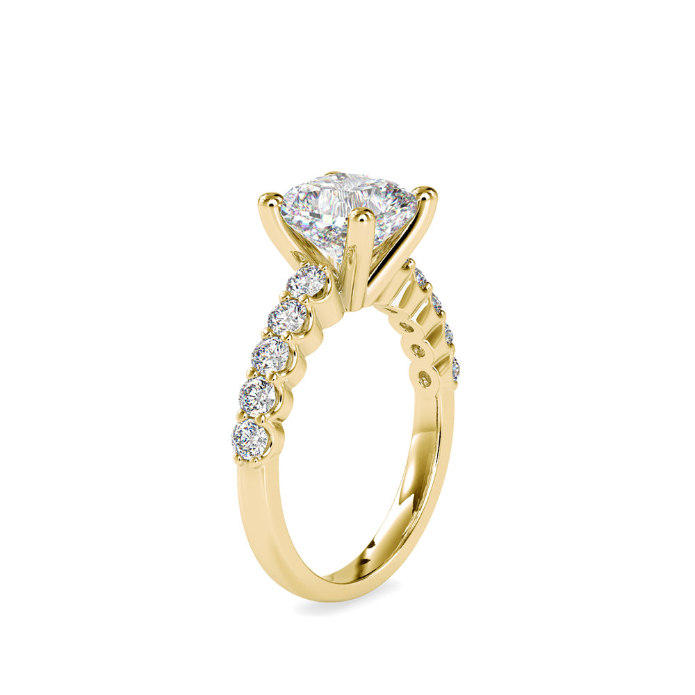 cushion cut solitaire lab-grown diamond ring in yellow gold