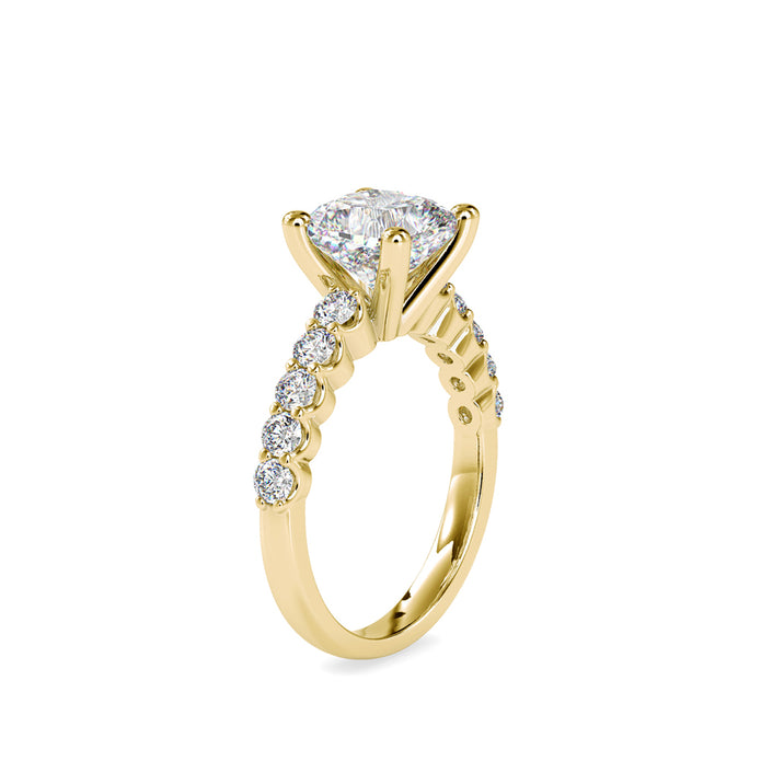 cushion cut solitaire lab-grown diamond ring in yellow gold