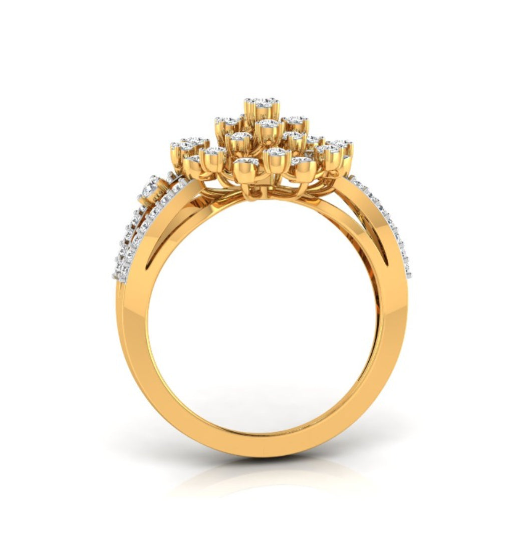 sunburst cluster lab-grown diamond ring yellow gold