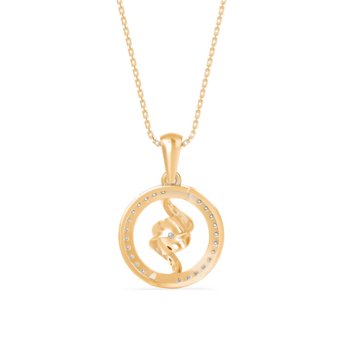 swirl circular halo diamond pendant necklace in yellow gold