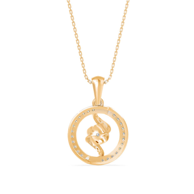 swirl circular halo diamond pendant necklace in yellow gold