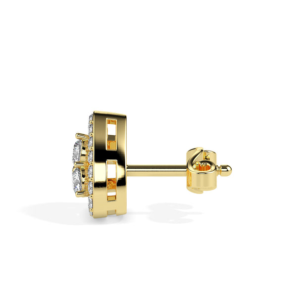 triangle cluster halo diamond stud earrings in yellow gold