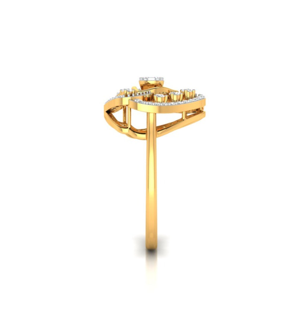 trillion shape cluster diamond ring in yellow gold