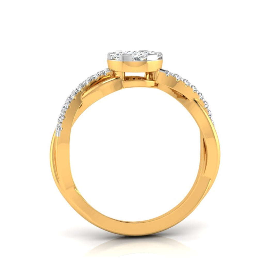 round cluster twisted lab-grown diamond ring in yellow gold