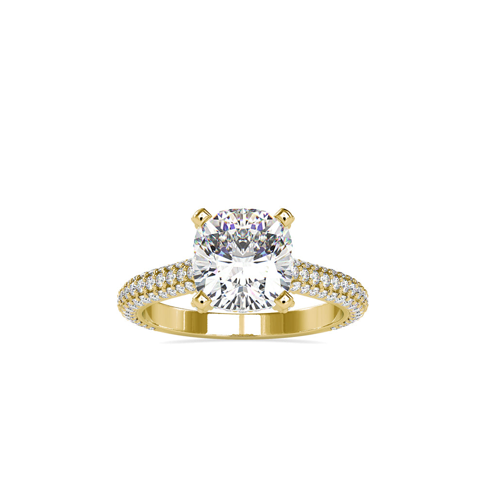 cushion cut solitaire lab-grown diamond ring in yellow gold