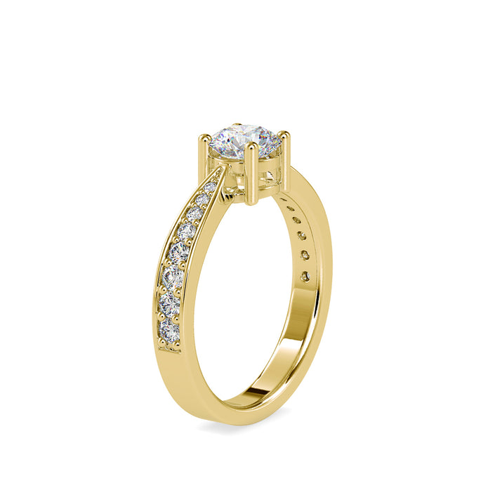 round cut solitaire lab-grown diamond ring in yellow gold